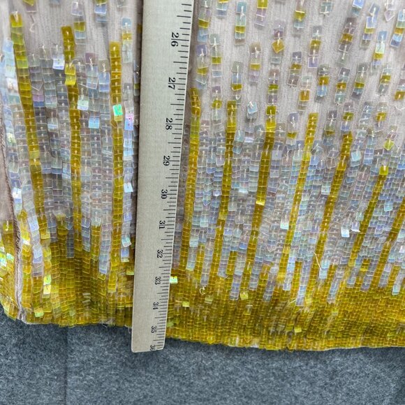 Alice + Olivia Dress Women 2 Nude Yellow Sequin Beaded Sleeveless Shift Cocktail - Picture 4 of 11